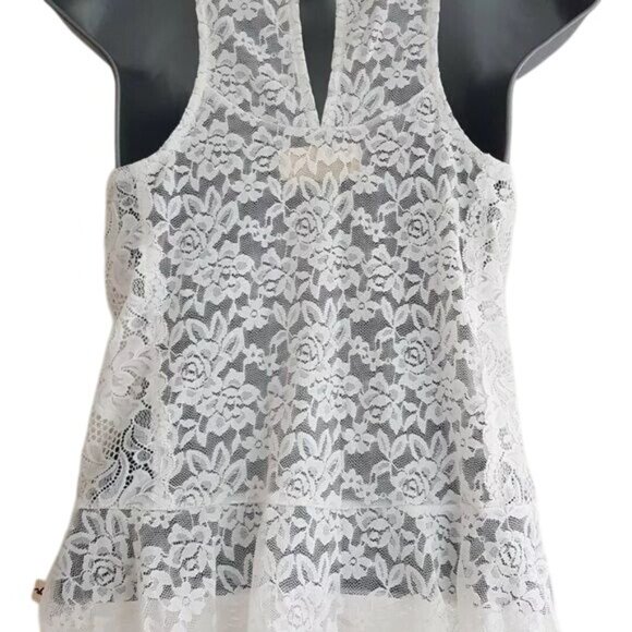 NWT Hollister Sheer White Floral Lace Sleeveless Peplum Top - Picture 6 of 9